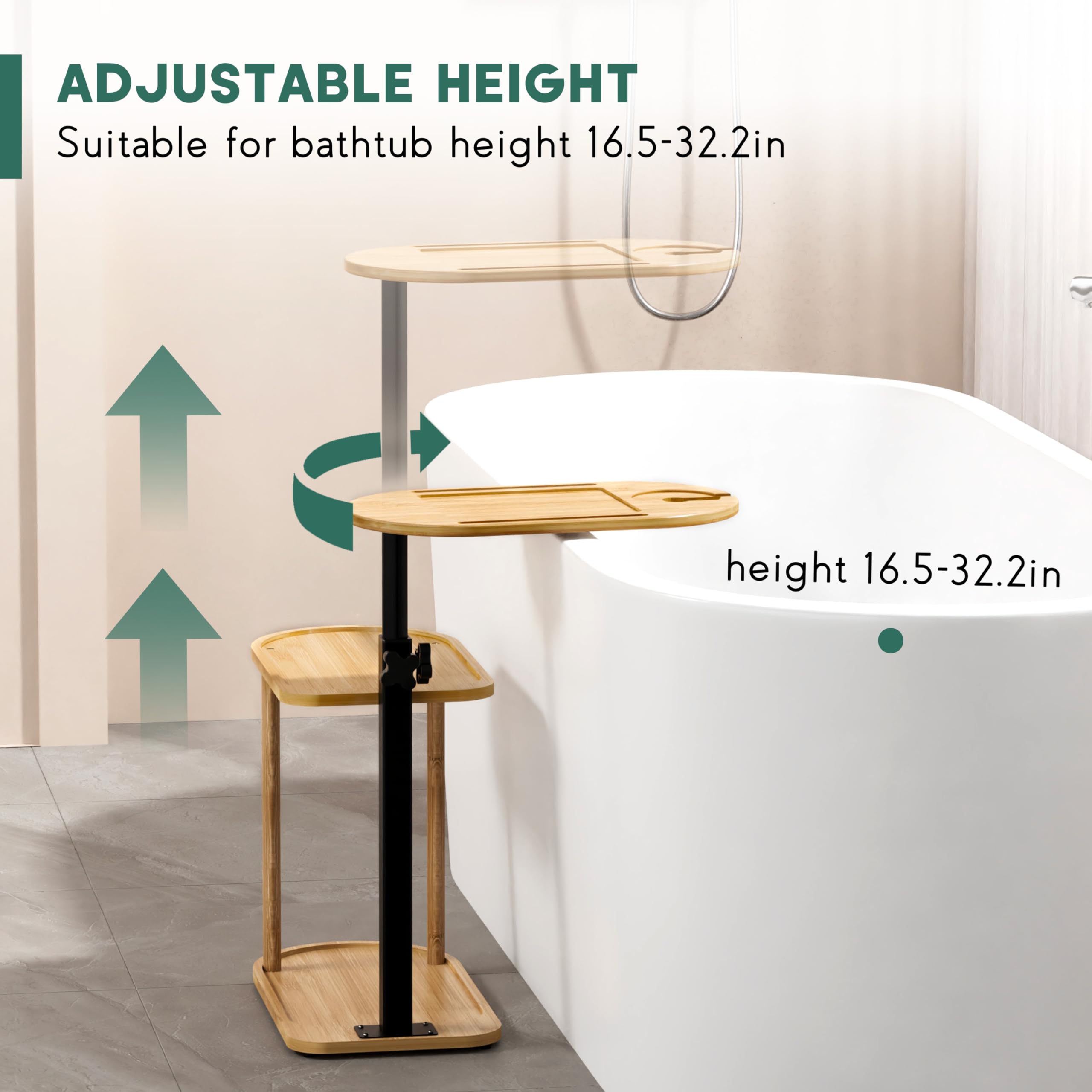 3 Layer Bath Tub Tray Table, Freestanding Bamboo Bath Tray Caddy for Tub Against Wall, Bath Table Tray Tub Shelf Bathroom Organizer Shelf for Luxury Spa and House Warming New Home