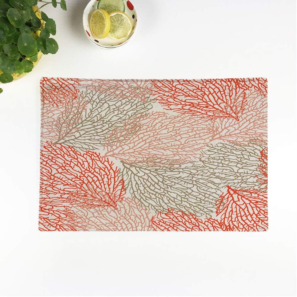 rouihot Set of 4 Placemats Coastal Coral Pattern Bright