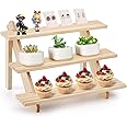 Coloch 3 Tier Wooden Cupcake Stand, Rustic Retail Display Riser Jewelry Holder Stand, for Cupcakes, Desserts, Brooch, Bracelet, Tabletop Jewelry Display, 15.8 x 9x 10.2 Inch