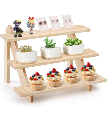 4-Tier Wooden Cupcake Stand Display - Tool-Free Assembly, Rustic Farmhouse Dessert Riser For 24 Cupcakes | 13.6x13.2x17 Inch - View #2