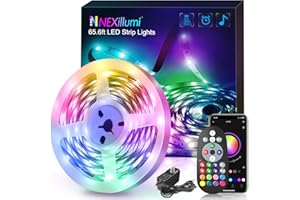 Nexillumi Led Lights for Bedroom 65.6ft (1 Rolls of 65.6ft) with Color Changing Strip Lights with Remote and APP Control RGB Lighting Strip for Indoor Party Home Room Decor and 24V Power Supply