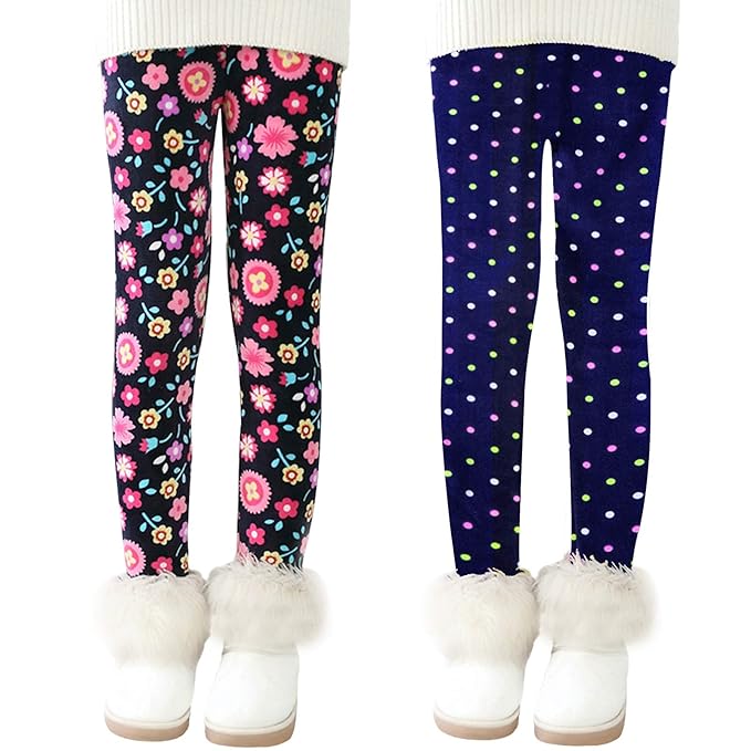 L PATTERN Girls Winter Warm Leggings Fleece Lined Leggings Toddler Kids