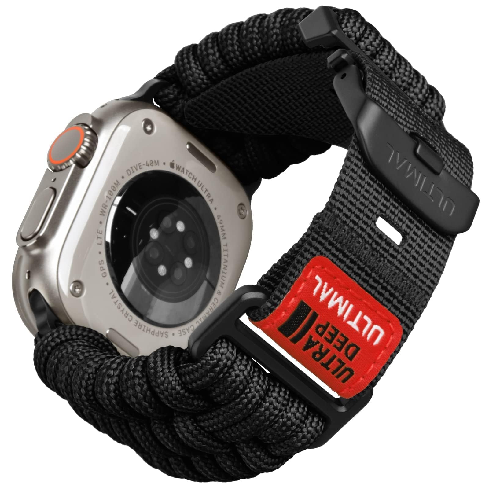 ULTIMAL Compatible with Apple Watch Straps Series 11/10/9/8/7/6/5/4/SE/SE2/SE3 Ultra 3/2/1, Nylon Braided 550 Paracord Sport Band for iWatch Strap 46mm 45mm 44mm 49mm (L, Black)