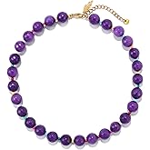 Elegance 11 designs Colourful Chunky Beaded Gemstone Necklace for Women, Beach Waterproof Stainless Steel Boho Choker Natural Stone Necklaces Surfer Summer Handmade Jewelry