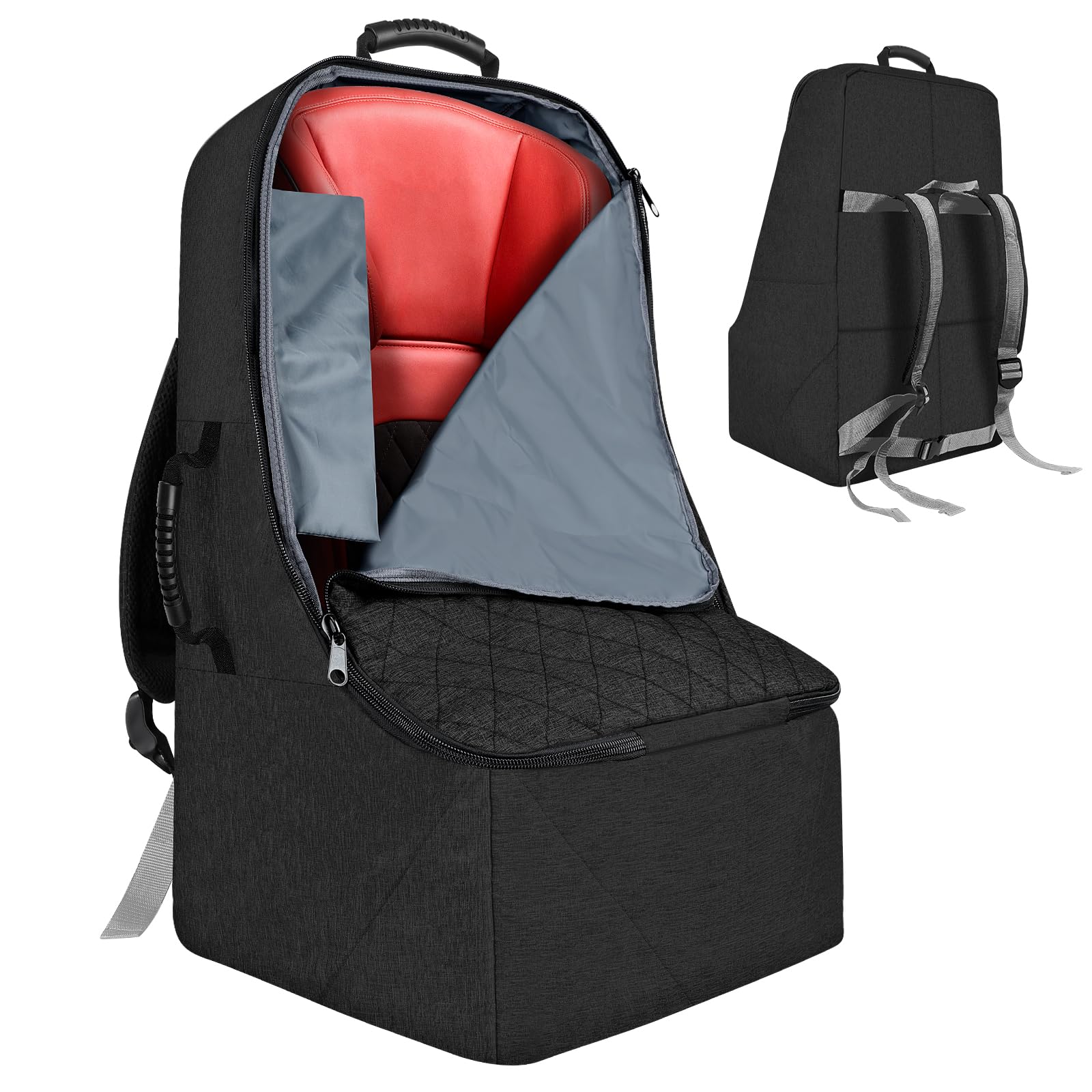 Photo 1 of ZRRAJOY Padded Car Seat Travel Bag for Airplane, Heavy Duty Backpack for Air Travel, Water-Resistant Carrier with Shoulder Strap, Fits Most Car Seats (Black)