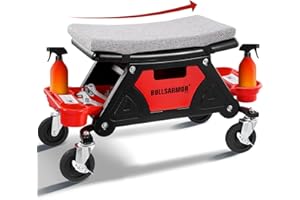 BullsArmor Rolling Mechanic Seat 300 LBS Capacity Creeper Stool with 4” Wheels Locks Heavy Duty Garage Chair with 3 Slide Out