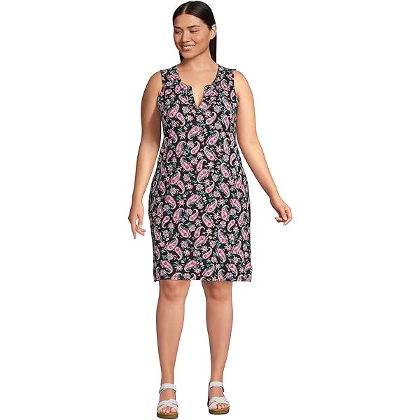 Lands' End Women's Petite Cotton Jersey Notch Neck Dress X-Small Navy  Graphic Floral at Amazon Women's Clothing store
