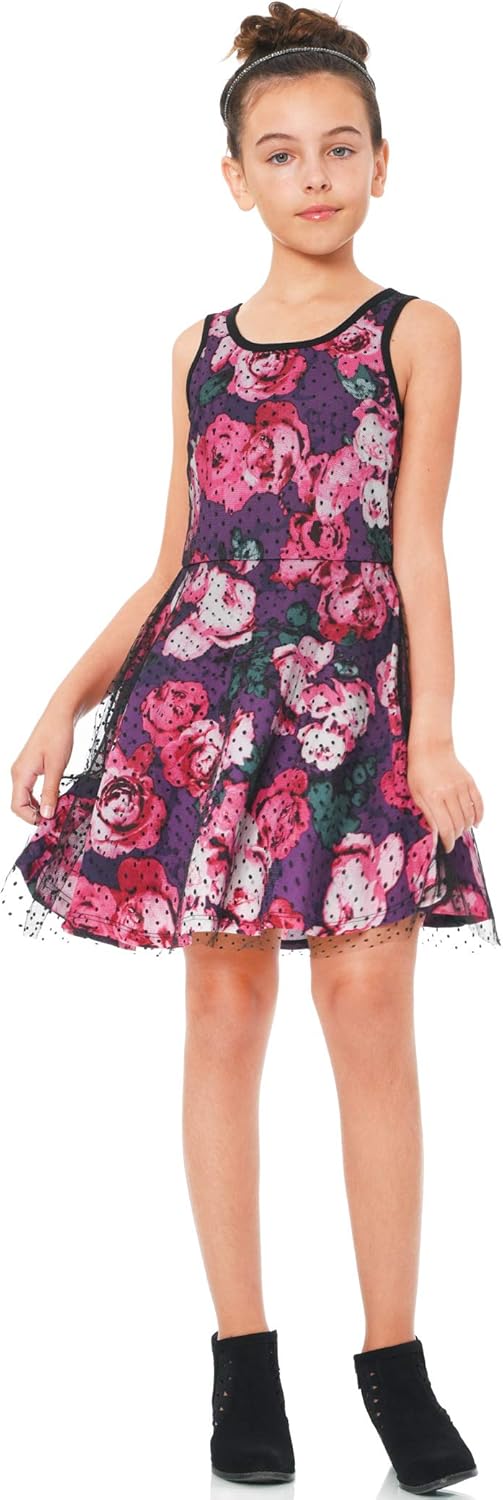 Truly Me, Big and Little Girls' Skater Scuba Dress with One-of-A-Kind Artwork and Rhinestone Embellishments, Size 4-6X, 7-16: Clothing