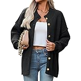 Saodimallsu Womens Button Down Cardigan Sweaters Oversized Lantern Sleeve Knit Jacket Winter Mock Neck Outwear Trendy Coats
