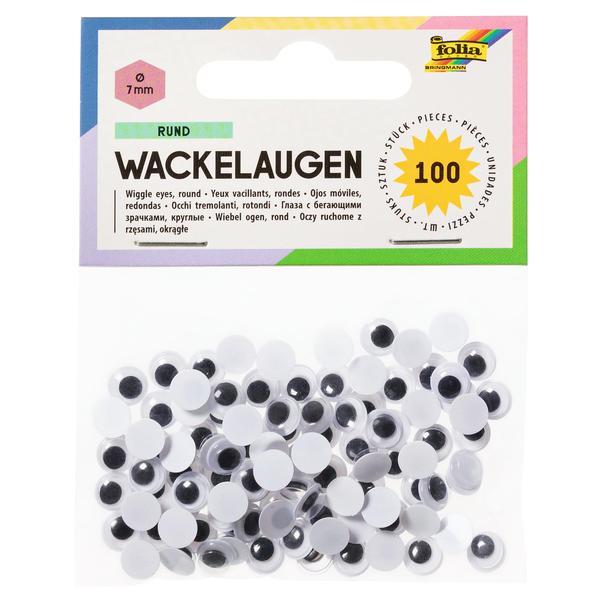 Folia 750007 Wiggle Eyes, 7 mm Set of 100 White