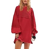 Panadila Womens Oversized Long Sleeve Patchwork Sweatshirt Dress Crewneck Tunic Sweatshirts Fall Loose Pullover Top