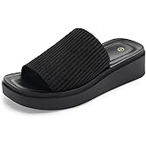 mysoft Women's Platform Sandals 1.8 Inch Slip On Comfortable Knit Open Toe Flatform Chunky Slide Sandals