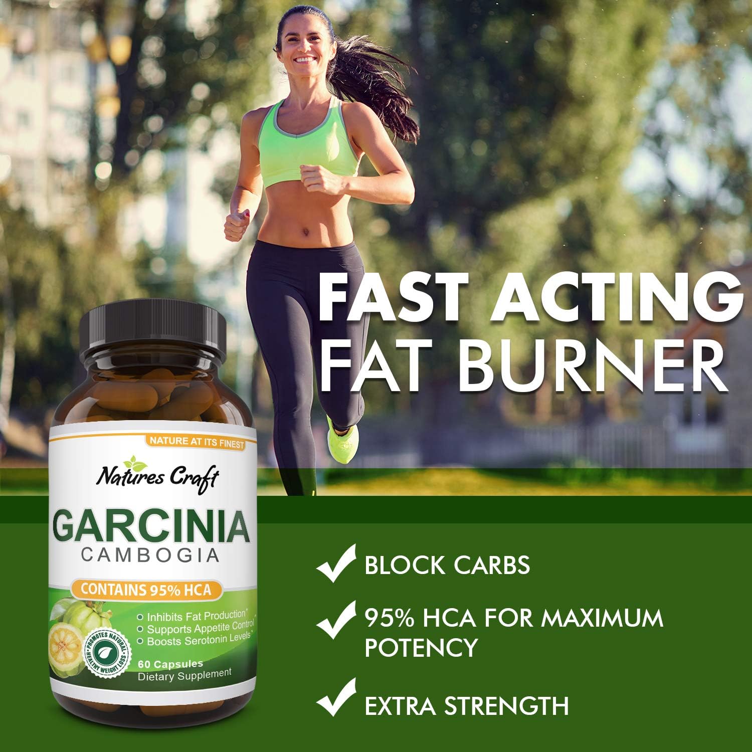 Garcinia Cambogia with 95% HCA Weight Loss Supplement - Best Fast Acting Fat Burner and Natural Carb Blocker Diet Pills - Pure Garcinia Extract Appetite Suppressant for Men & Women: Health & Personal Care