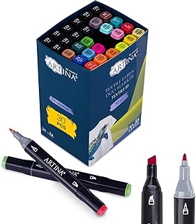 Artina Textile BS Textilmalstifte 30er Set Textilfarbe Bunt 20 + 10 Schwarze Stoffmalfarben Textilmalfarben Textilstifte wasserfest – Stoffmalstifte Set Bunte Textilstifte waschmaschinenfest