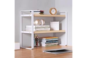 SIDIANBAN Desktop Organizer Shelf Office Storage Rack Computer Desk Bookshelf Adjustable Display Shelf for Office Supplies (White)