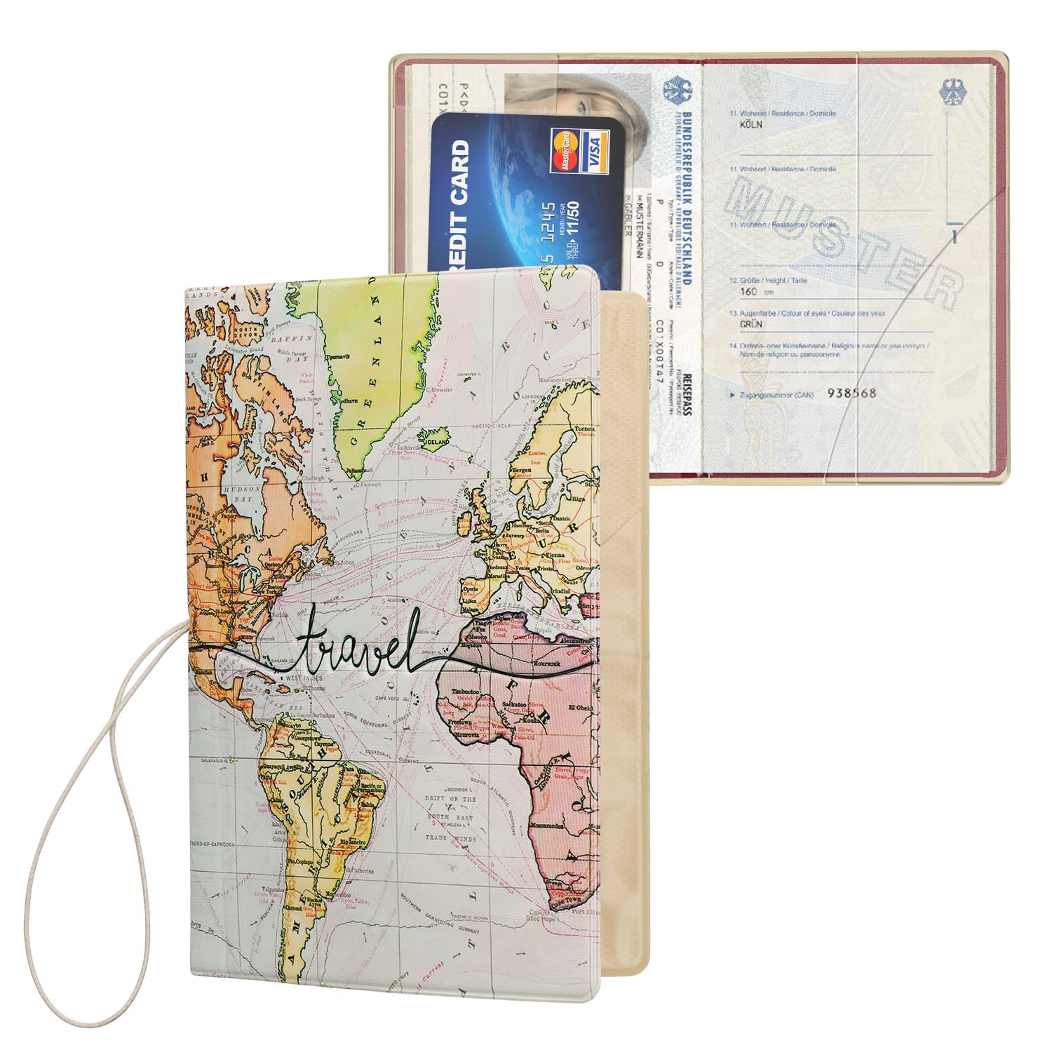 kwmobile Passport Holder Protective Cover - PVC and Plastic Passport Cover for Men and Women - Essential Travel Accessory - Black/Multicolor