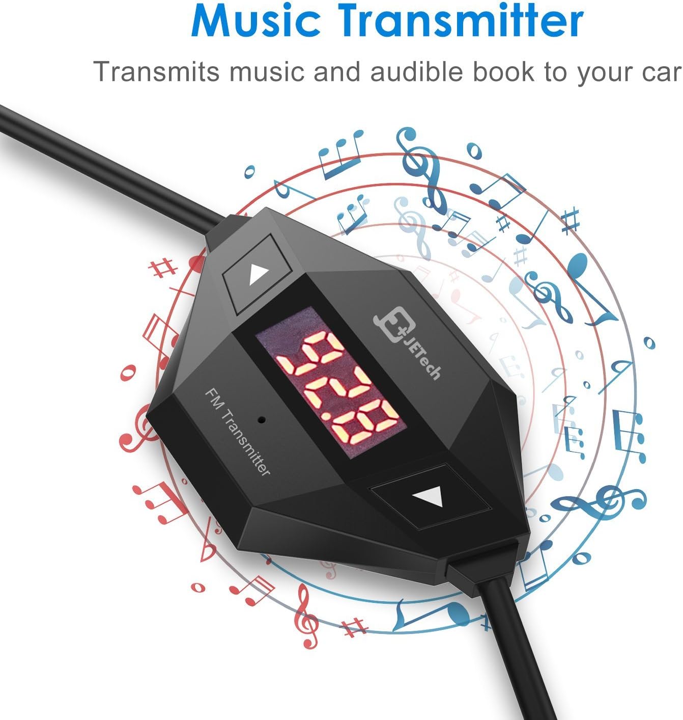 JETech Wireless FM Transmitter Radio Car Kit for Smart Phones Bundle with 3.5mm Audio Plug and Car Charger (Black)