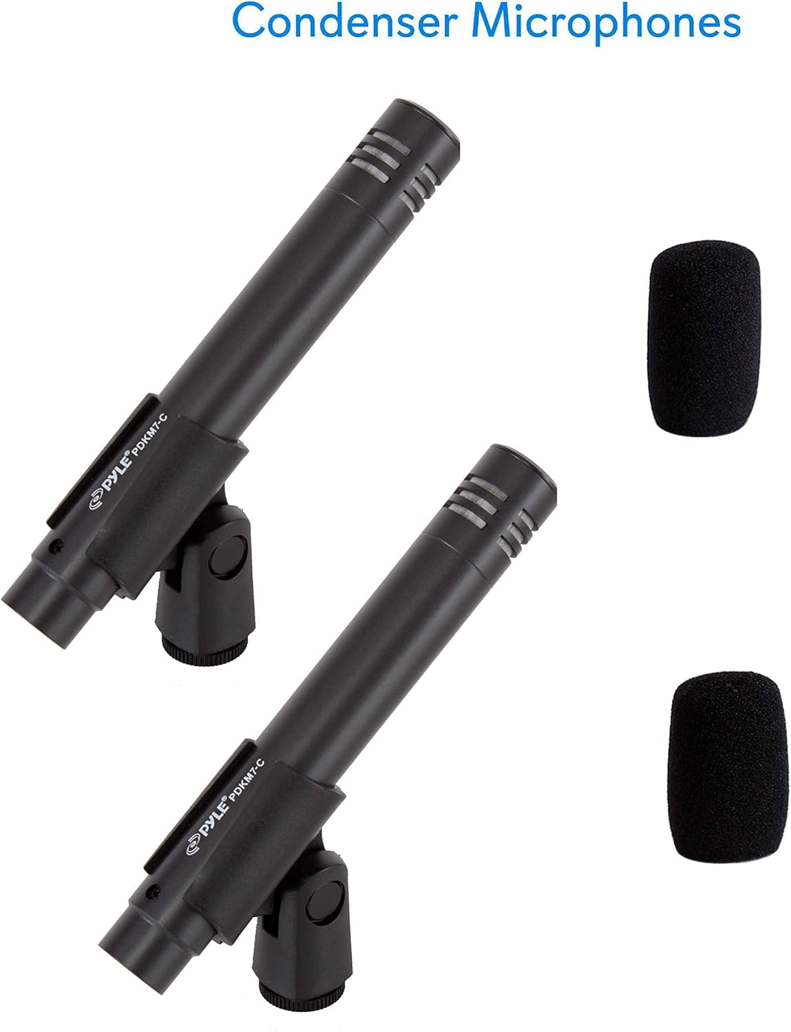 Dynamic Condenser Drum Microphone Kit - Kick Bass, Tom/Snare, and Cymbal 7-Piece Wired Mics Set - For Drums, Voice, Percussion Instrument - Mount, Thread Insert, Mic Holder, Case - Pyle PDKM12