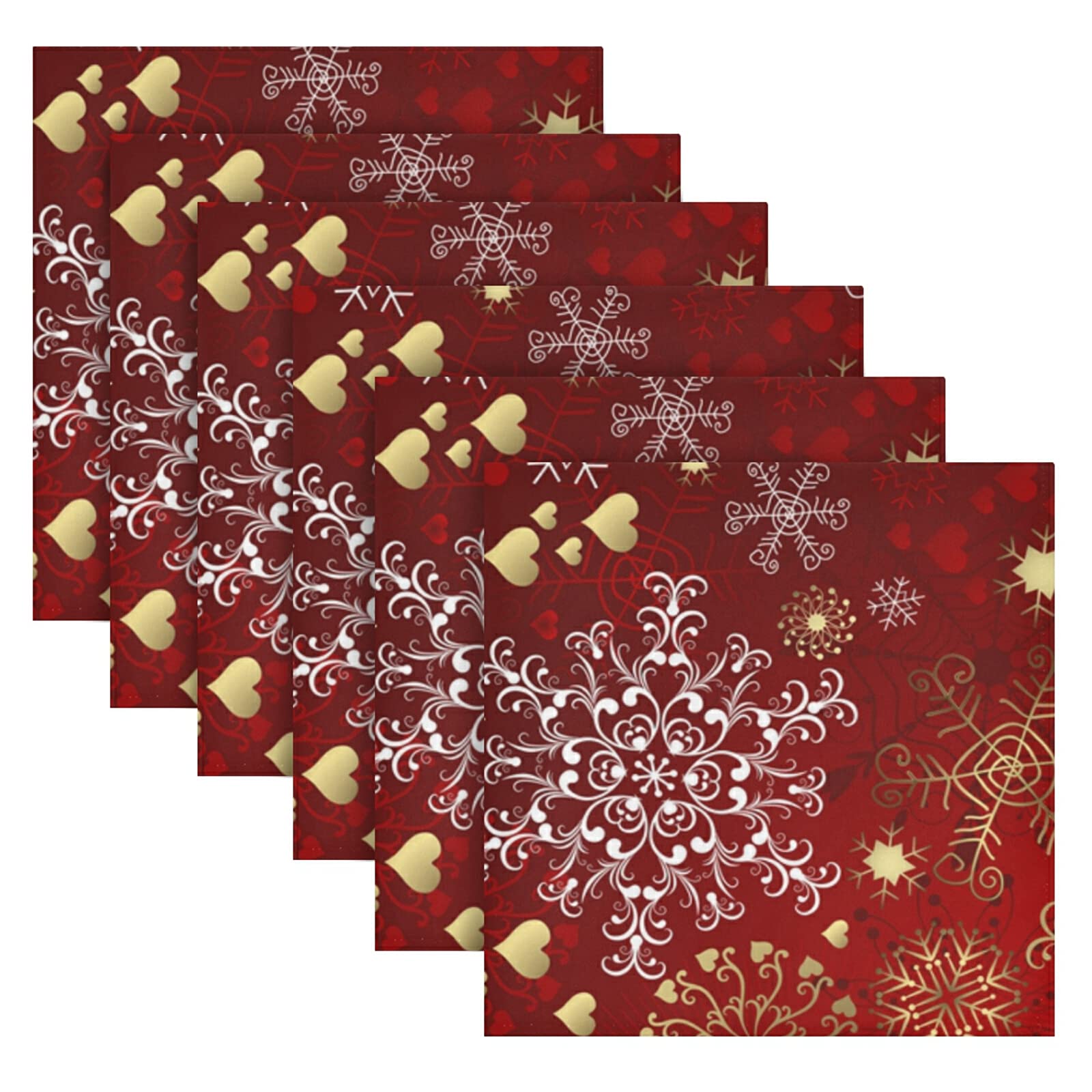 Christmas Cloth Napkins Set of 6, Christmas Gold White Snowflakes Square Premium Polyester Table Linen July Fourth Napkins for Dinner Parties