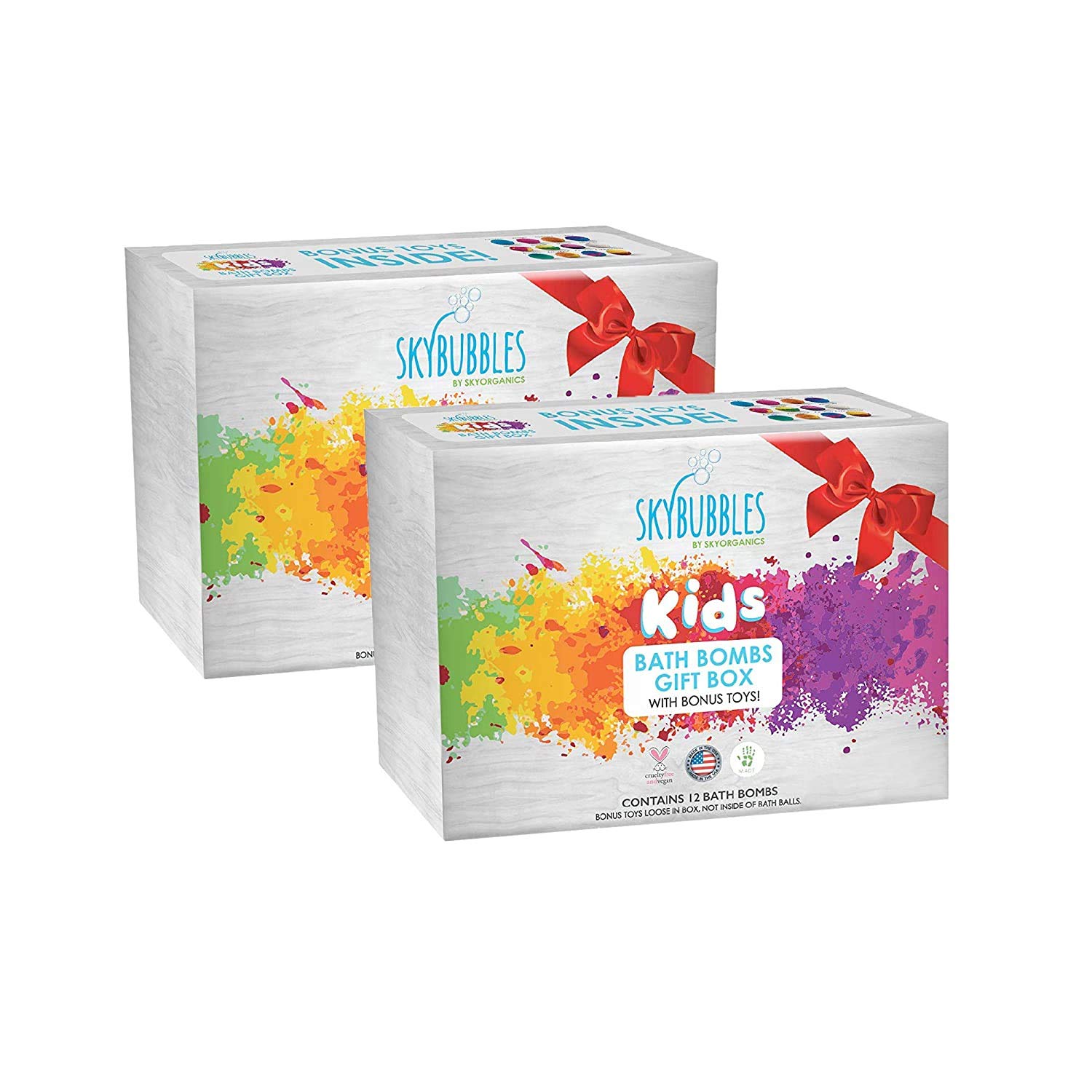 Sky Organics Kids Bath Bombs Gift Set with Surprise Toys (Toys are Loose in Box) Fun Assorted Colored Bath Fizzies Kid Safe Gender Neutral Cruelty Free Vegan Gluten Free-Made in The USA, 12ct (2pack)