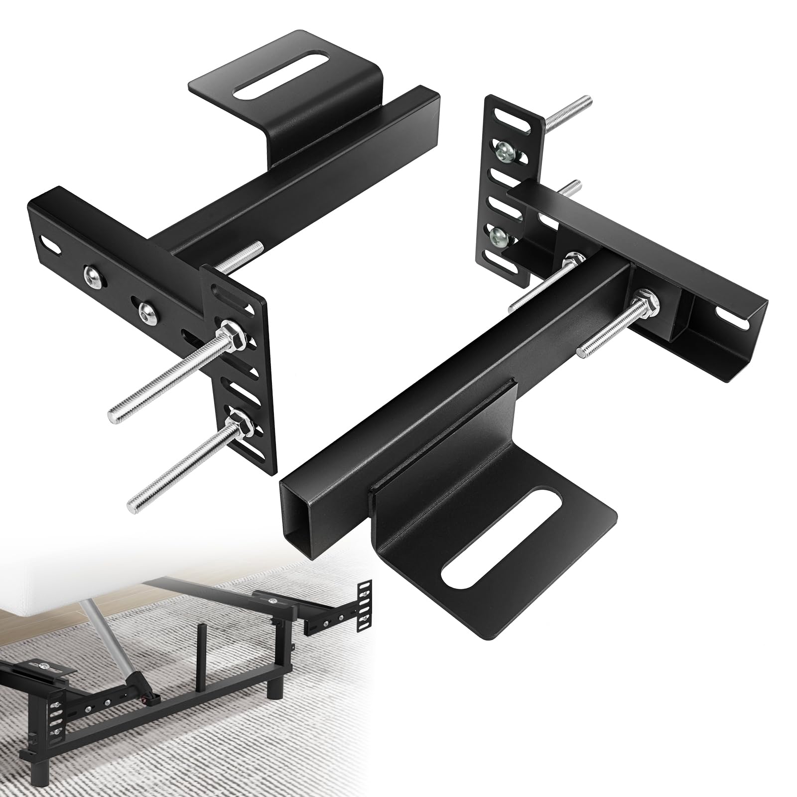 Photo 1 of HONYTA Headboard Brackets for Metal Bed Frame Adjustable Base Headboard Wall Mounting Brackets, Footboard Extension Kit for Twin Full Queen King Size(Black, Set of 2)