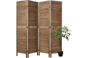 SVIMI Room Dividers and Folding Privacy Screens, Wood Louvered Separators Divider Wall for Home Office Bedroom - 4 Panels, 67 * 60inch (Brown)
