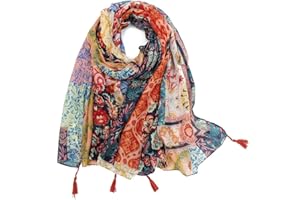 Yeieeo Boho Scarf for Women Lightweight Floral Printed Scarf Fall Winter Fashion Fringed Shawl