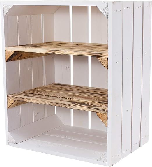 Vintage Mobel 24 Gmbh Weisse Holzkiste Mit 2 Geflammten Mittelbrettern Quer 50x40x30cm Amazon De Kuche Haushalt