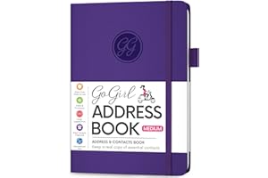 GoGirl Address Book – Telephone and Address Book with Alphabetic Tabs for Safely Storing Contacts, Medium-Sized (5.0″ x 7.5″) PU Leather Hardcover – Purple