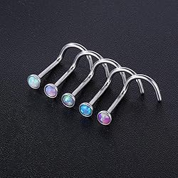 ZS 5 Pieces Opal Nose Studs 20 Gauge Nose Pin Blue