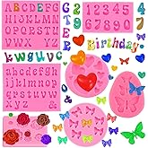 Asaisimg 7 Pcs Letter Fondant Silicone molds, Alphabet Molds for Chocolate, 0-9 Number, Heart, Bowknot, Butterfly, Flower Can