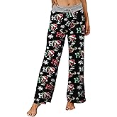 ALISISTER Women Christmas Pj Pants Soft Xmas Pajama Bottoms with Pockets Wide Leg Drawstring