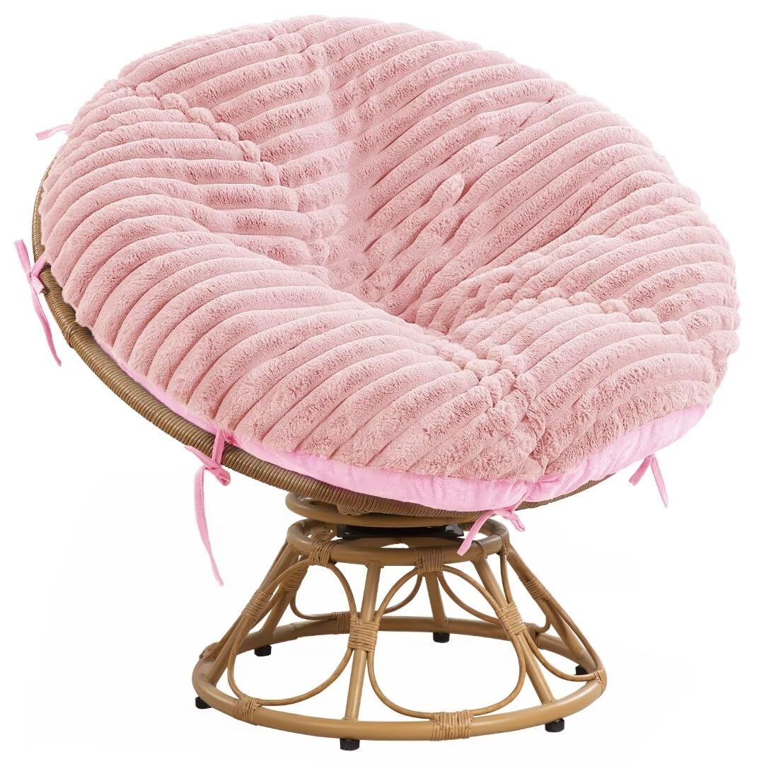 Photo 1 of HOMBYS Fluffy Shaggy Cover for Papasan Chair Cushion, Plush Faux Fur Slipcover ONLY, (Without Cushion) Removable Soft Papasan Cushion Covers with 8 Ties, (Pink, 50"x50")
