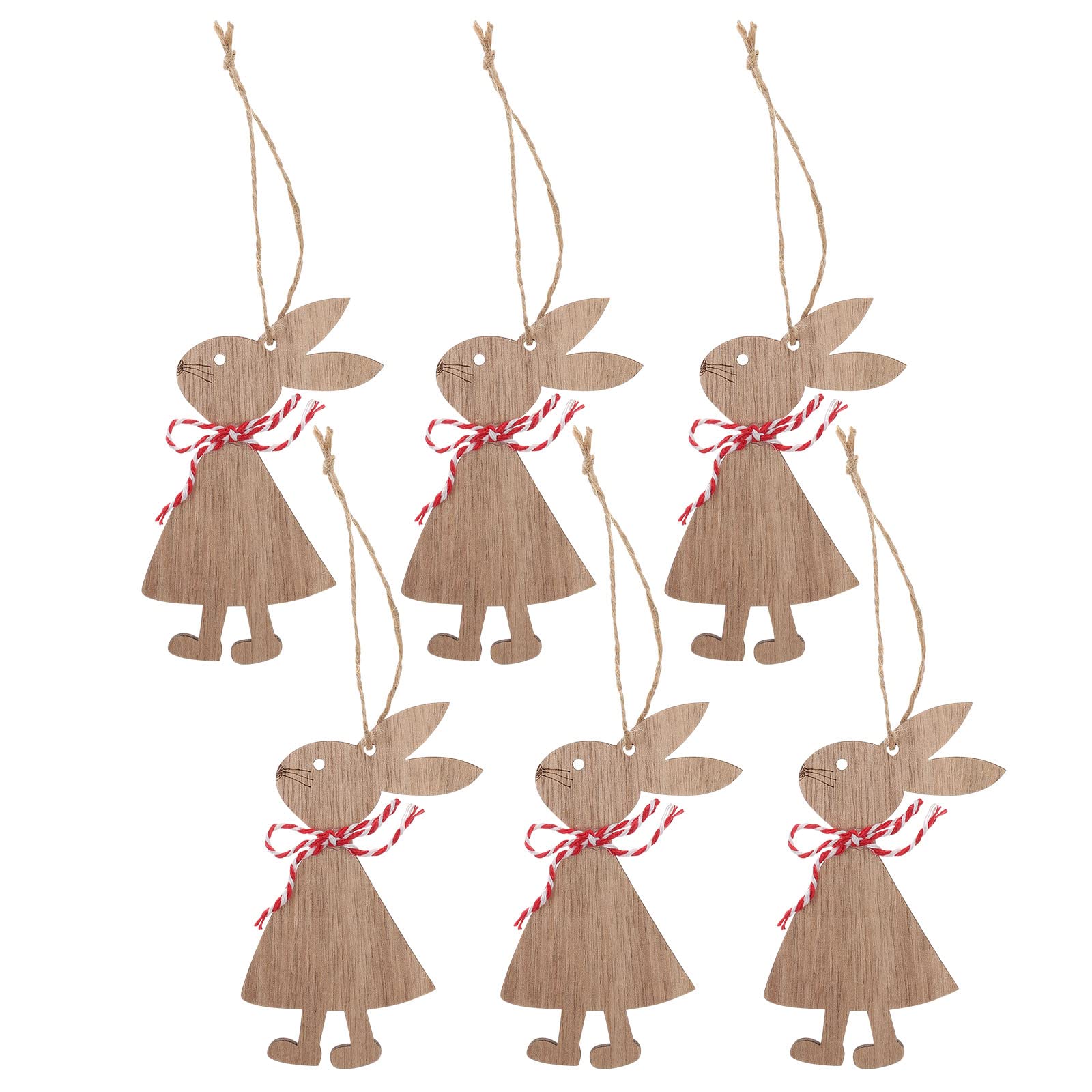 PRETYZOOM 6pcs Easter Rabbit Cutouts Decorative Bunny Wood Crafts Wooden Easter Bunny Animal Ornaments Hanging Rabbit Shaped Tags Party Decoration Pendants for Home Store (Style 2)