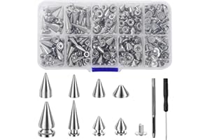 359Pcs Punk Spikes and Studs Kit, Cone Spike and Stud Rivet Kit 8 Size Metal Leather Tree Spike Assortment Kit Clothing Stud 