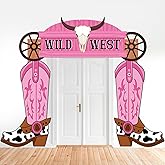 Oitnlaughter Western Cowgirl Porch Banner Pink Boot Saloon Decor 7 Pc | Weather-Resistant Polyester Banner, Photo Booth Props for Indoor Outdoor Bar Party, All Genders and Ages, Rope Adhesive Dots