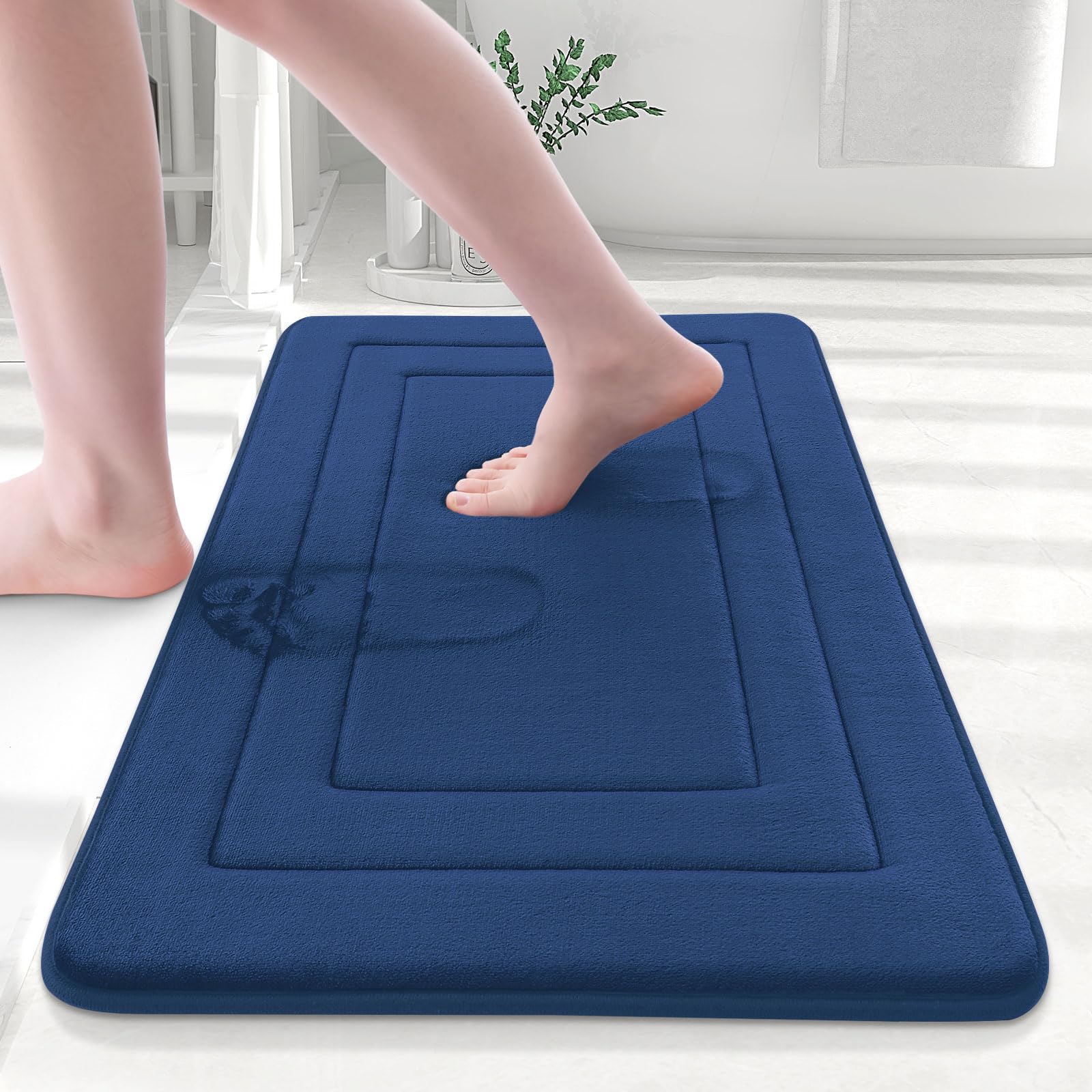 Photo 1 of Arotive Memory Foam Bathroom Rug Mat 24x16, Ultra Soft and Absorbent Bath Mat, Machine Wash Dry, Comfortable Bath Rug Carpet for Bathroom Floor, Tub and Shower, Navy