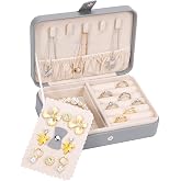 Voova 2-Layer PU Leather Jewelry Box with Glass Lid, Grey | Compact case with removable dividers and velvet-lined compartment