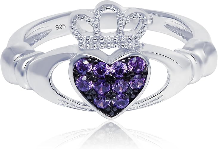 Amazon Com Rd Jewels Sterling Silver Claddagh Promise Ring For Her With Simulated Purple Amethyst 11mm Jewelry