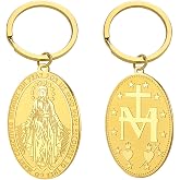 TEAMER Miraculous Virgin Mary Medal Keychain Stainless Steel Mother Mary Medallion Pendant Religious Faith Talisman Jewelry