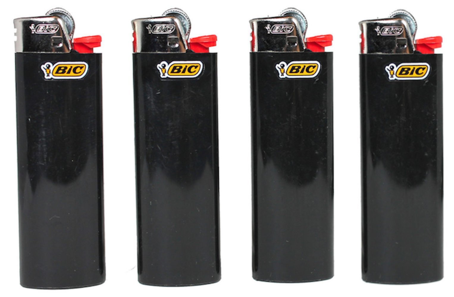 New Lot of 4 Bic Ebony Jet Black Full Size Lighters Regular Bic Size