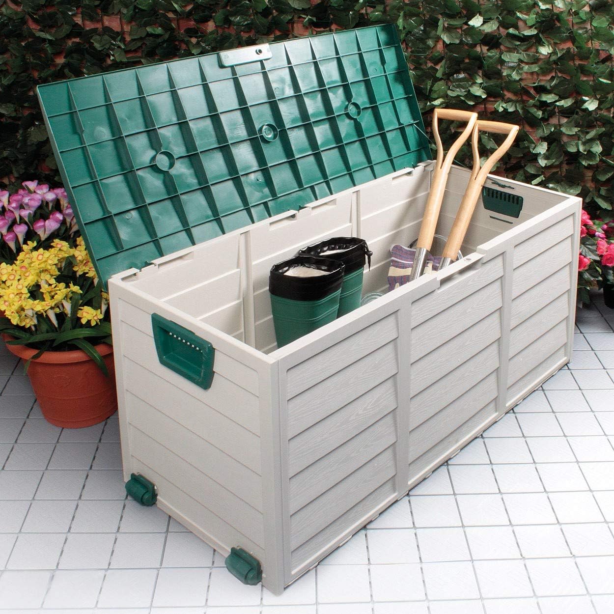 BARGAINSGALORE OUTDOOR GARDEN PLASTIC STORAGE SEAT UTILITY CHEST