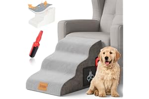 Lesnox Foam Dog Stairs/Steps, 3 Tiers Pet Ramp/Ladder with Waterproof Cover for Bed Couch Sofa, Non-Slip, Dog Stair for Small Dogs Cats with Old/Injured/Short-Legged, 15.7" H