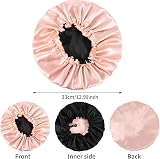 Fuyamp Satin Sleep Cap 2 Pack Adjustable Double-Sided Waterproof Pink Black view 2