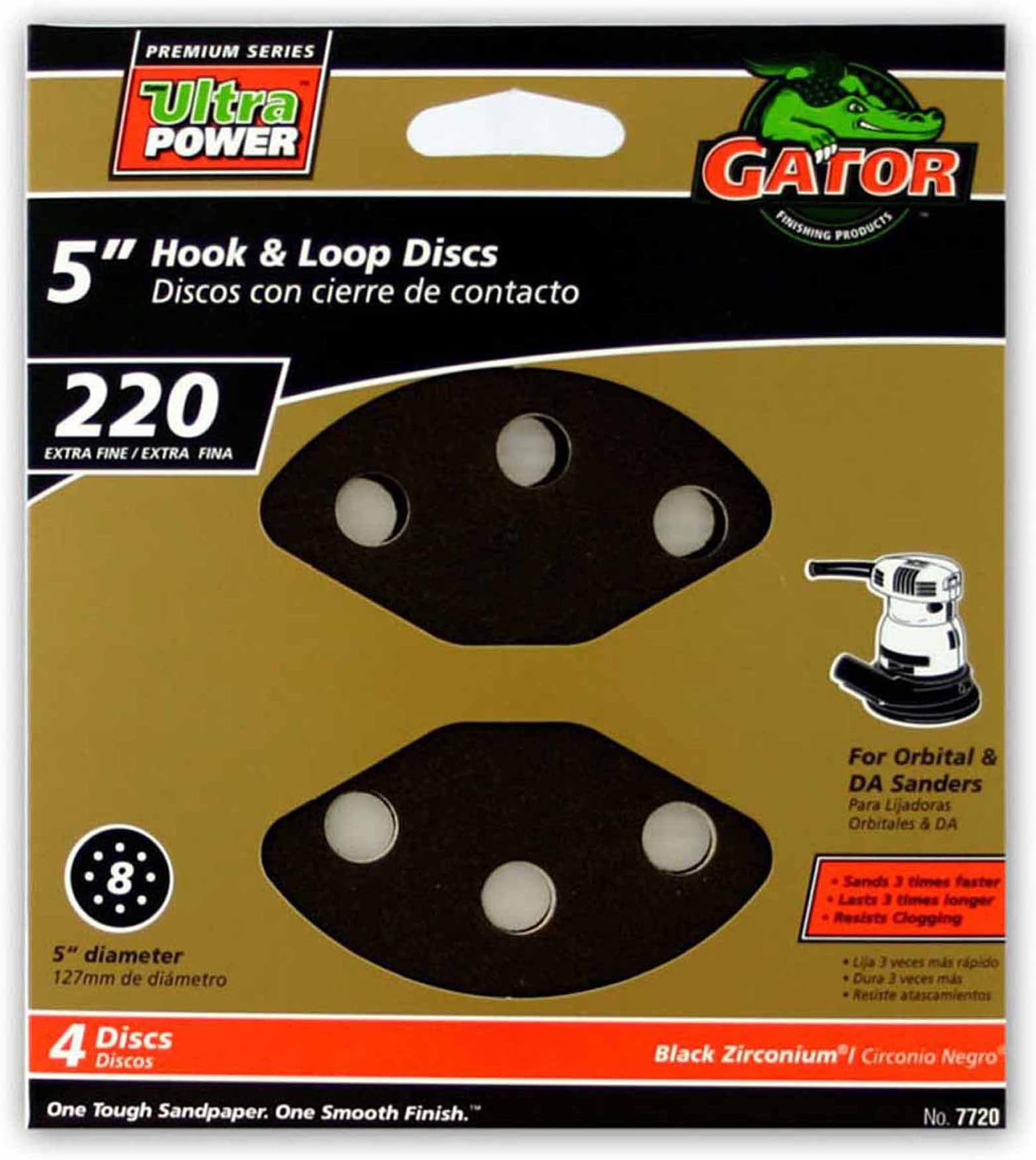 Gator Finishing7720 220 Grit Zirconium Oxide Sanding Discs (4 Pack), 5"