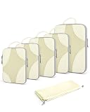 BAGSMART Compression Packing Cubes for Travel, Compressible Luggage Organizer for Cruise Ship, Lightweight Travel Essentials 6-Pack 1L+2M+2S+1Shoe Bag, Beige