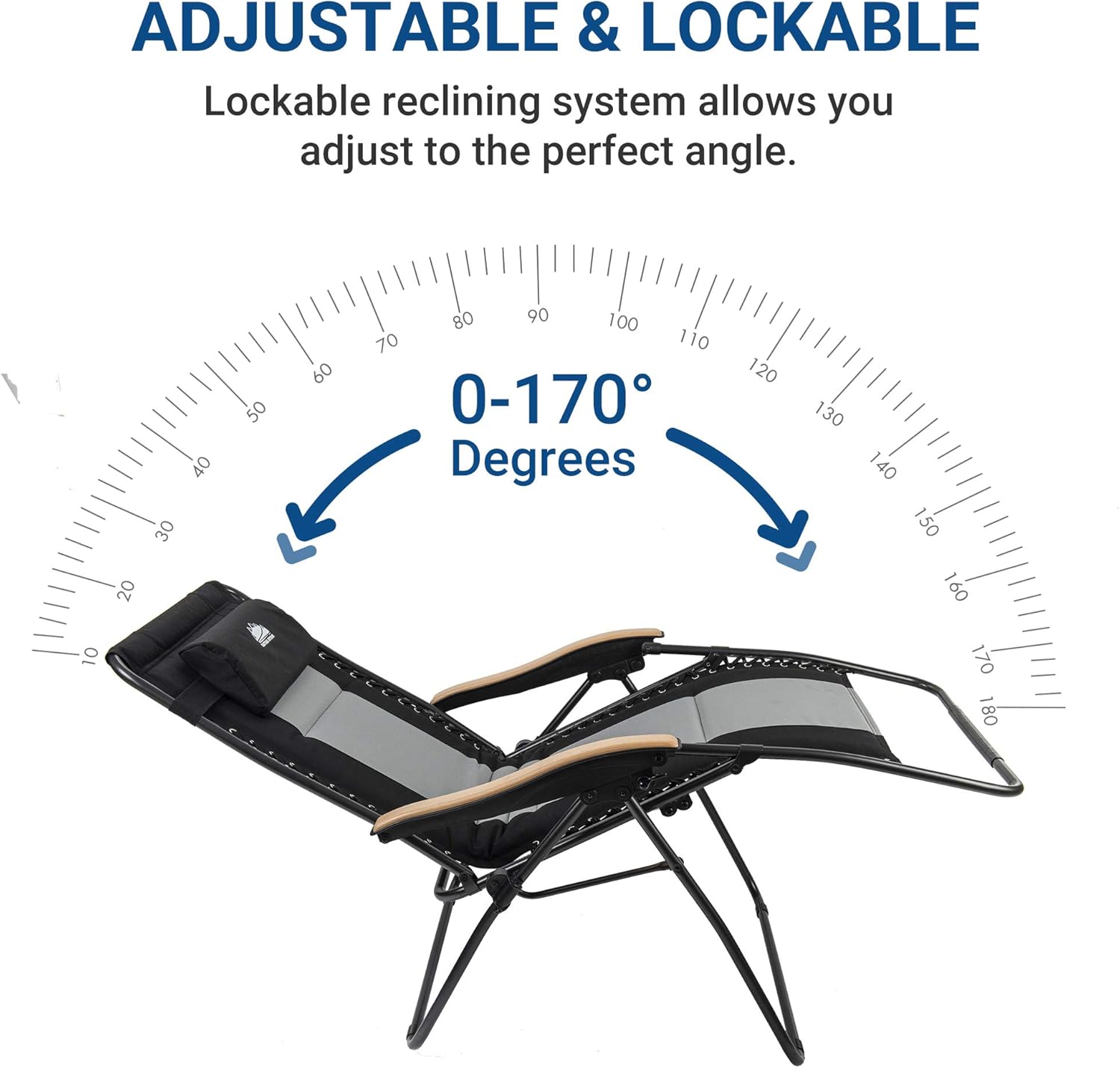 Coastrail Outdoor Zero Gravity Wood Armrest XXL Camping Lounge Patio Support 400lbs Padded Reclining Folding Lawn Chair with Side Table, Black/Gray: Garden & Outdoor