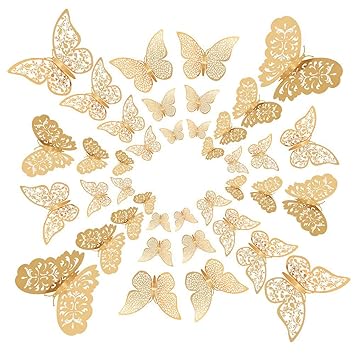 Buy Shopthrills 72 Pieces 3d Butterfly Gold Wall Decals Sticker