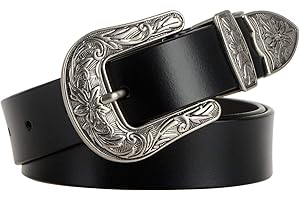 JASGOOD Women Leather Belts Ladies Vintage Western Design Black Waist Belt for Pants Jeans Dresses