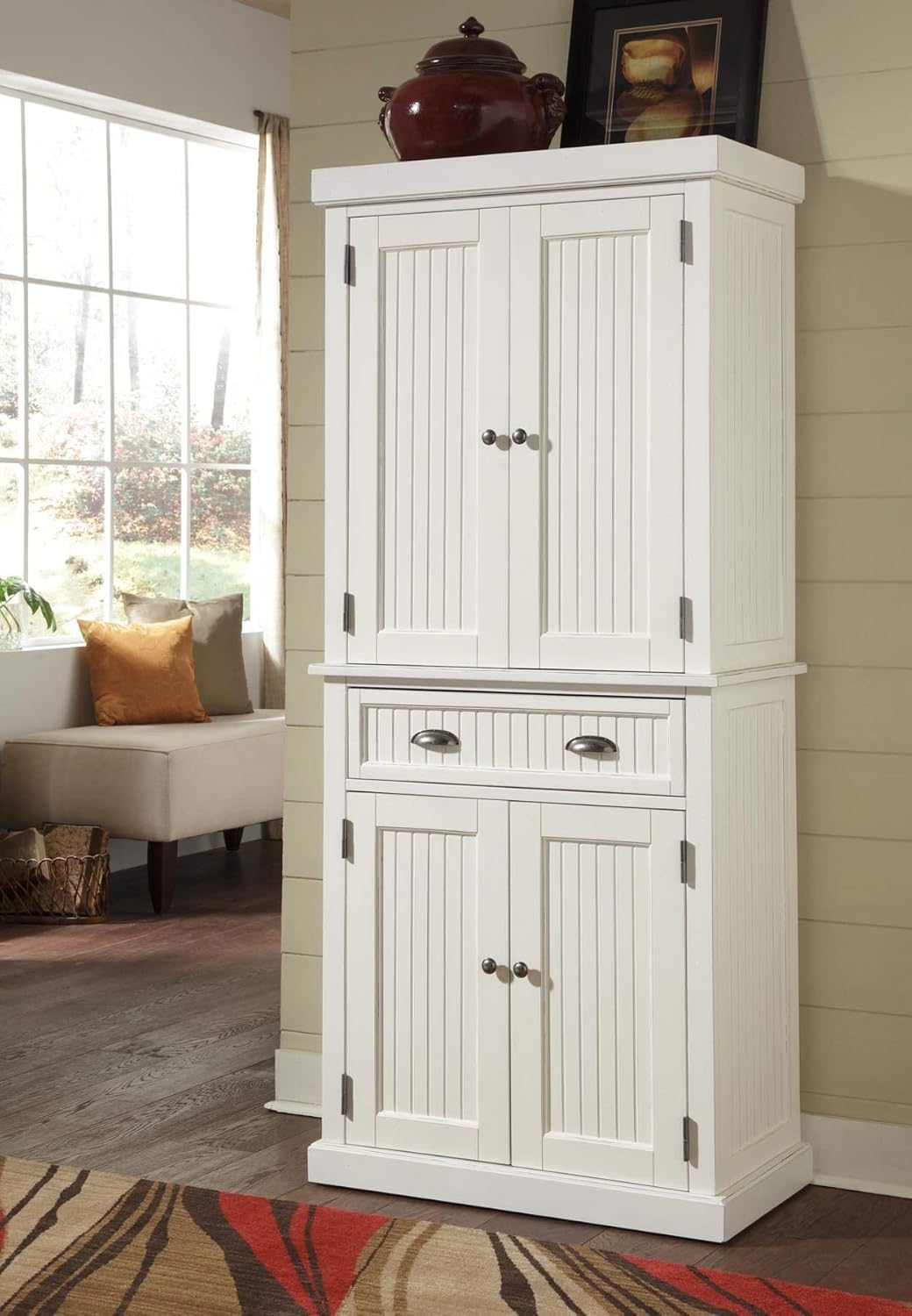 Home Styles Nantucket Pantry - White Distressed Finish & ffets White with Stainless Steel Top with Hutch by Home Styles: Furniture & Decor